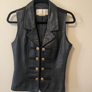 Margaret Godfrey Black Leather Vest with Gold Buttons